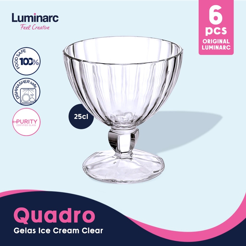 Luminarc Gelas Ice Cream Clear Quadro 25cl - 6pcs