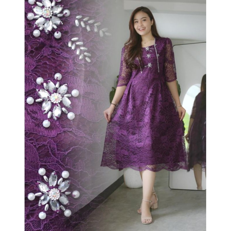 PROMO 12.12 Dress brokat PEVITA full payet || Dress pesta natal super mewah lengan pendek || dress k