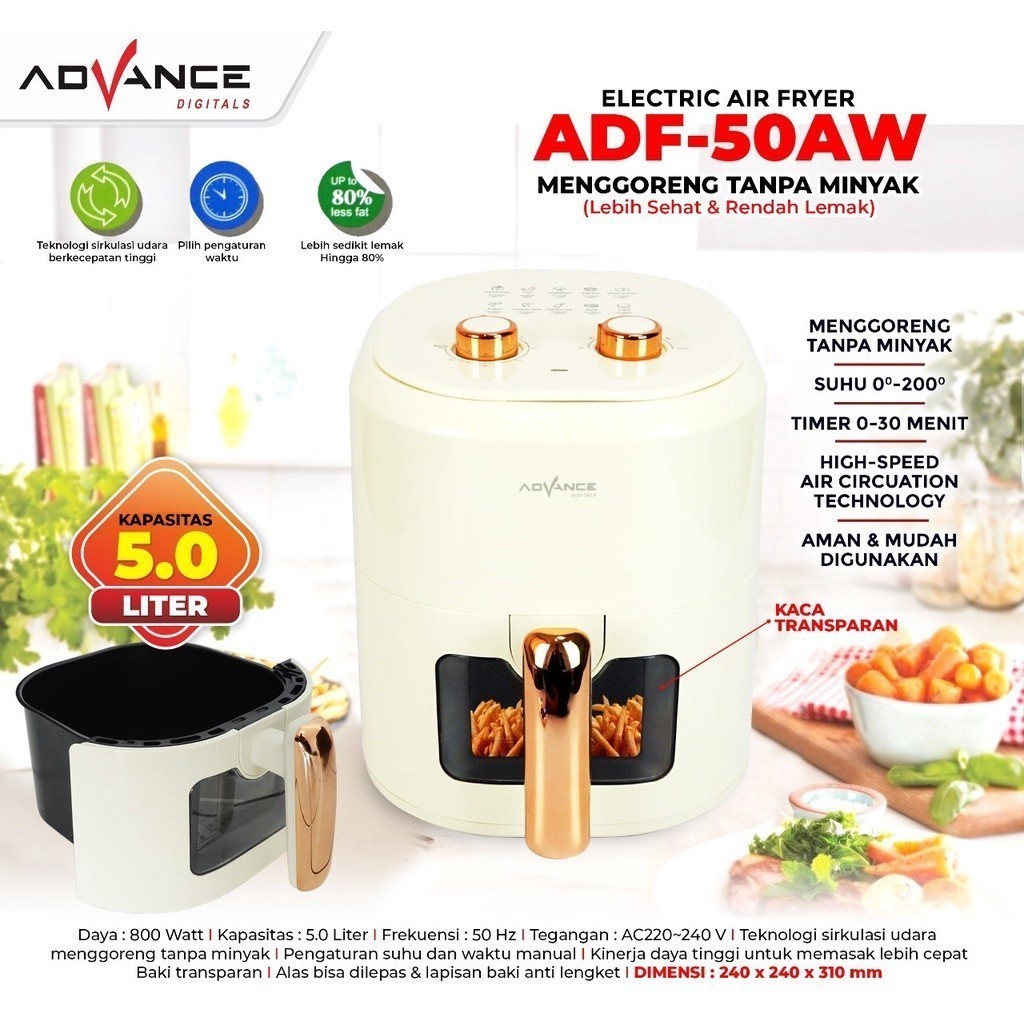 Air Fryer Advance ADF-50AW Transparan Glass air fryer hemat listrik