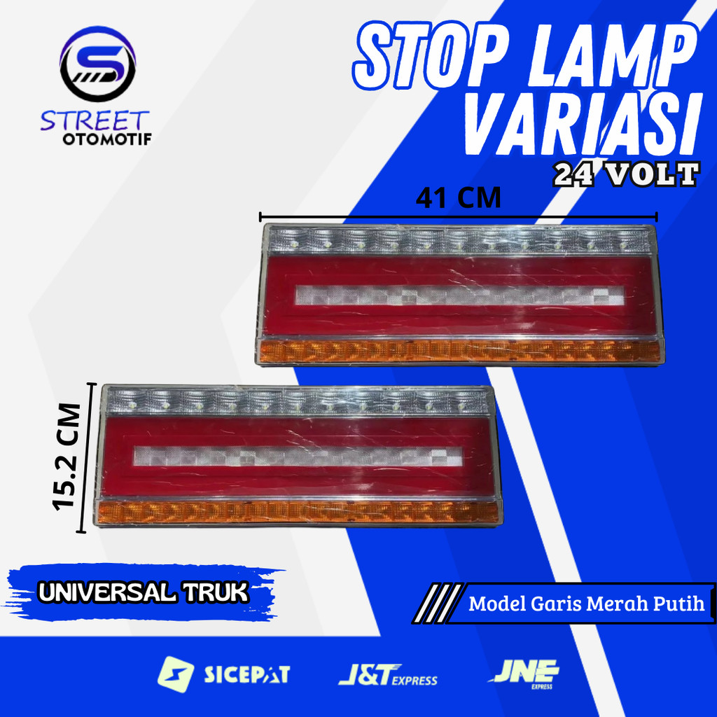 Lampu Rem Belakang Truk Variasi 24 Volt Model MERAH-PUTIH LED Bulat Sepasang Kiri dan Kanan  SL02