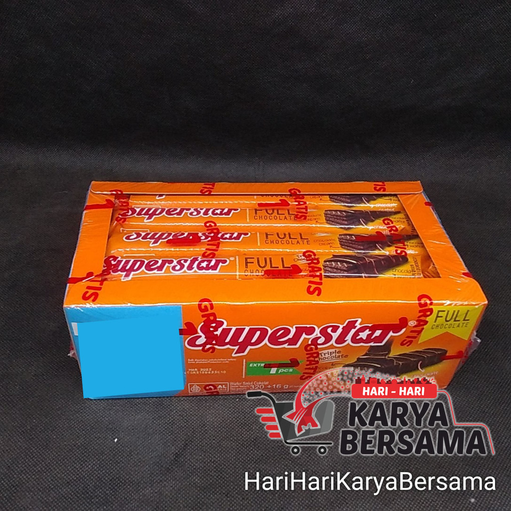 

MAKANAN RINGAN ROMA SUPERSTAR WAFER TRIPLE CHOCOLATE ISI 20'S X 16GR -PER BOX