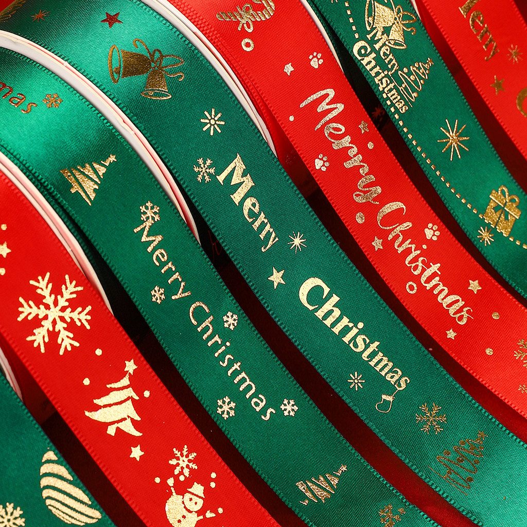 

5M Christmas Decoration Ribbon Printed Christmas Polyester Ribbon for Home Decor Handmade Navidad New Year 2023 DIY Gift Packing