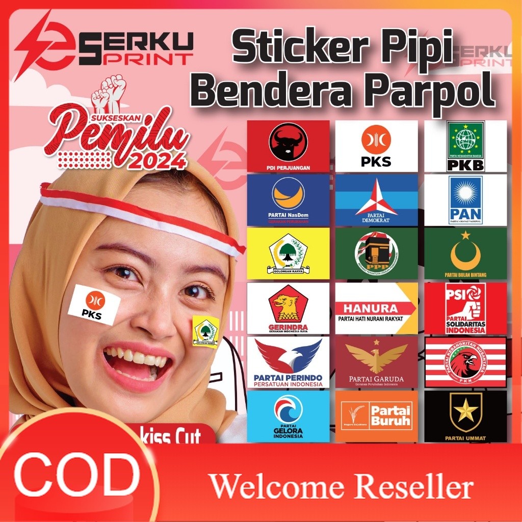 

Cetak Kilat - Stiker Pipi Logo Parpol - Sticker Pipi caleg - Stiker bendera Partai Politik - Sticker Partai Pemilu
