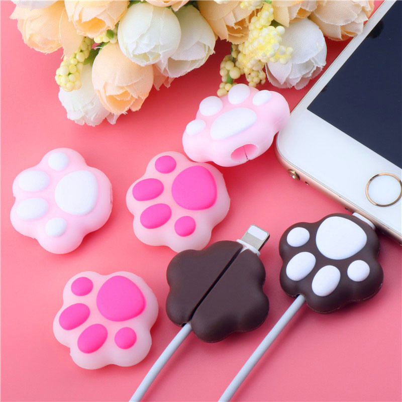 

Cat Paws Cable Protector Cartoon Charger Protector Cable Winder Organizer Cute Data Line Cord Protective Cover For iPhone