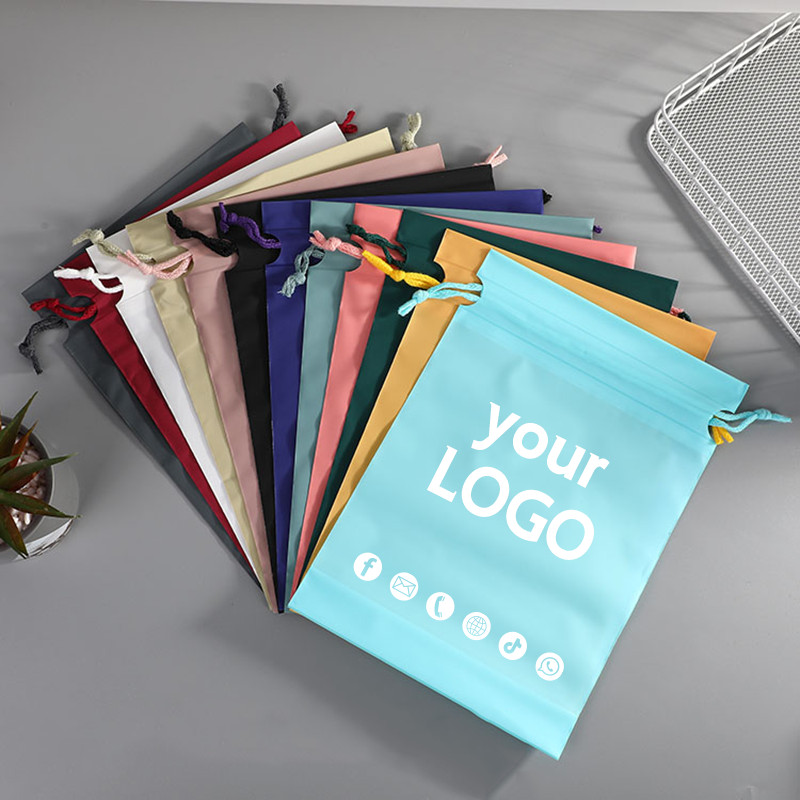 

50 drawstring pockets, colorful frosted towel packaging bagsleggings storage plastic drawstring bags with logo printed on them