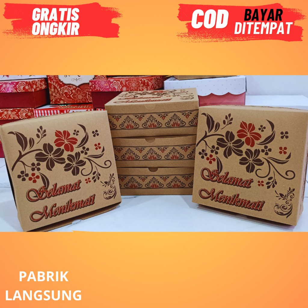 LAWRENCE BOX NASI Paper Lunch Box Kraft Coklat Laminasi Dalam Double PE / Ukuran18X18x7 CM Cetak/ Pr