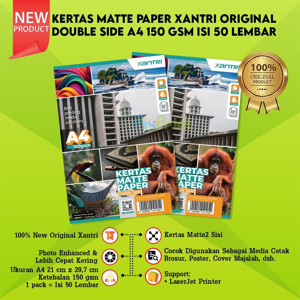 Matte Paper Double Side A4 50 sheet 150gsm, Kertas Matte Paper A4 150 gsm Paper Double Side