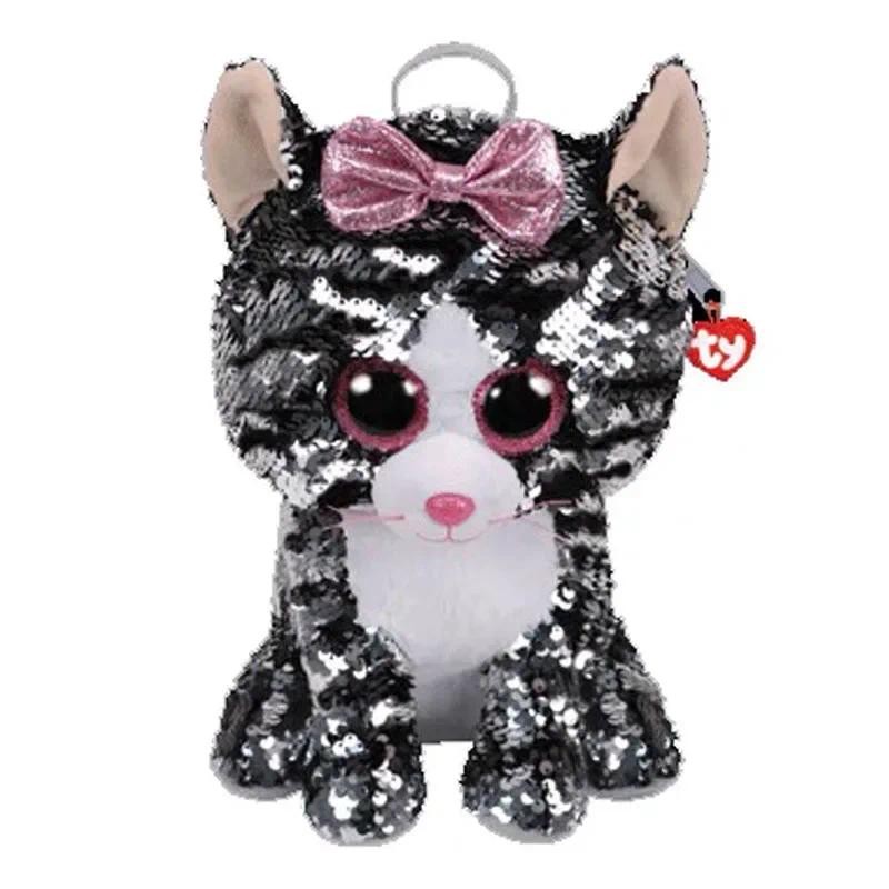 Ty Beanie Big-Eyed Plush Reversible Sequin Backpacks Cute Animal Style Cat Kiki Children Girls Birth