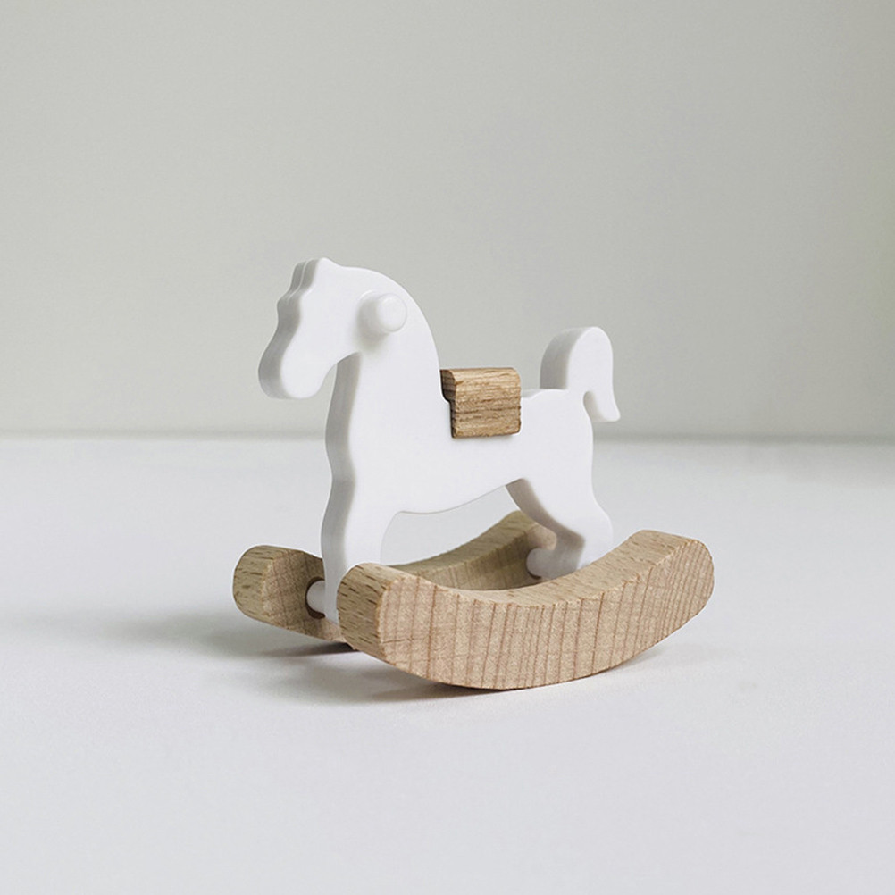 

Baby Small Wooden Horse Statue Decor Rocking for Wood Pp Tiny House Kits Rocking-chair Model