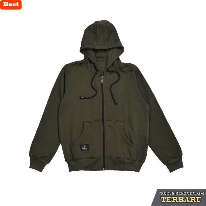 hoodie pria kekinian LinkaweOriginal Jaket Hoodie Basic Pria - HijauArmy, S
