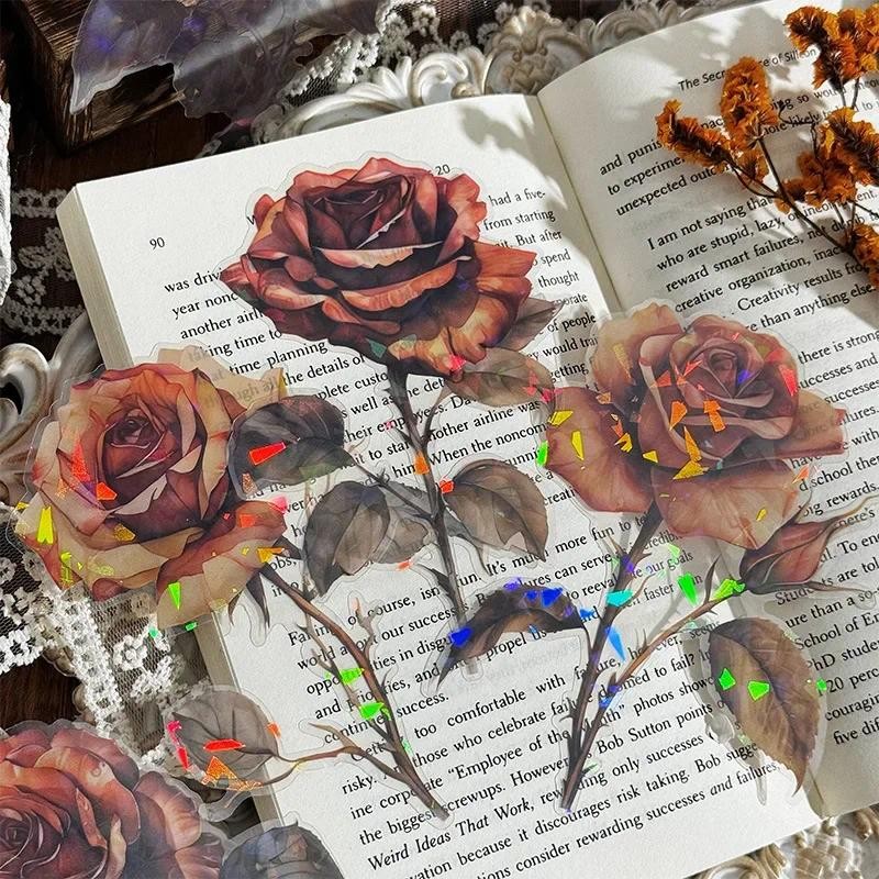 

Journamm 8patterns/pack PET Big Size Rose Stickers Collage Materials DIY Scrapbooking Supplies Aesthetics Sticker Stationery