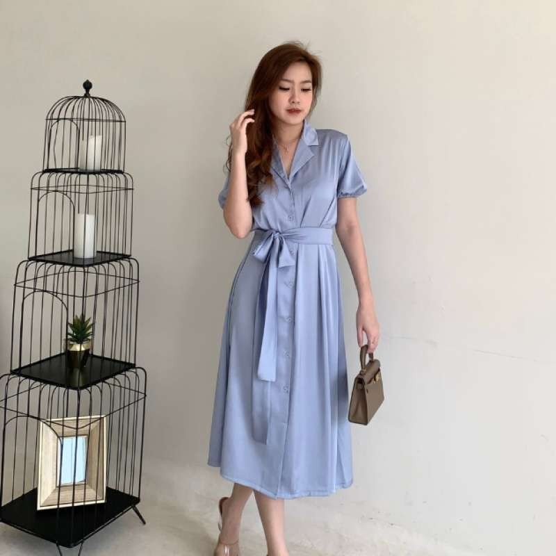 DRS K014 Dress wanita Padova Flowy Dress Shirt Dress Wanita Korea Midi Dress Kemeja Casual 2025