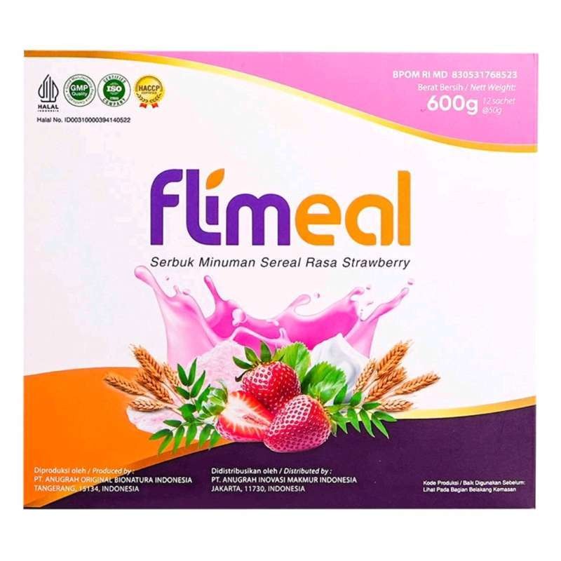 

Flimeal Meal Replacement Serbuk Minuman Sereal Strawberry 1 Box (12 Sachets)