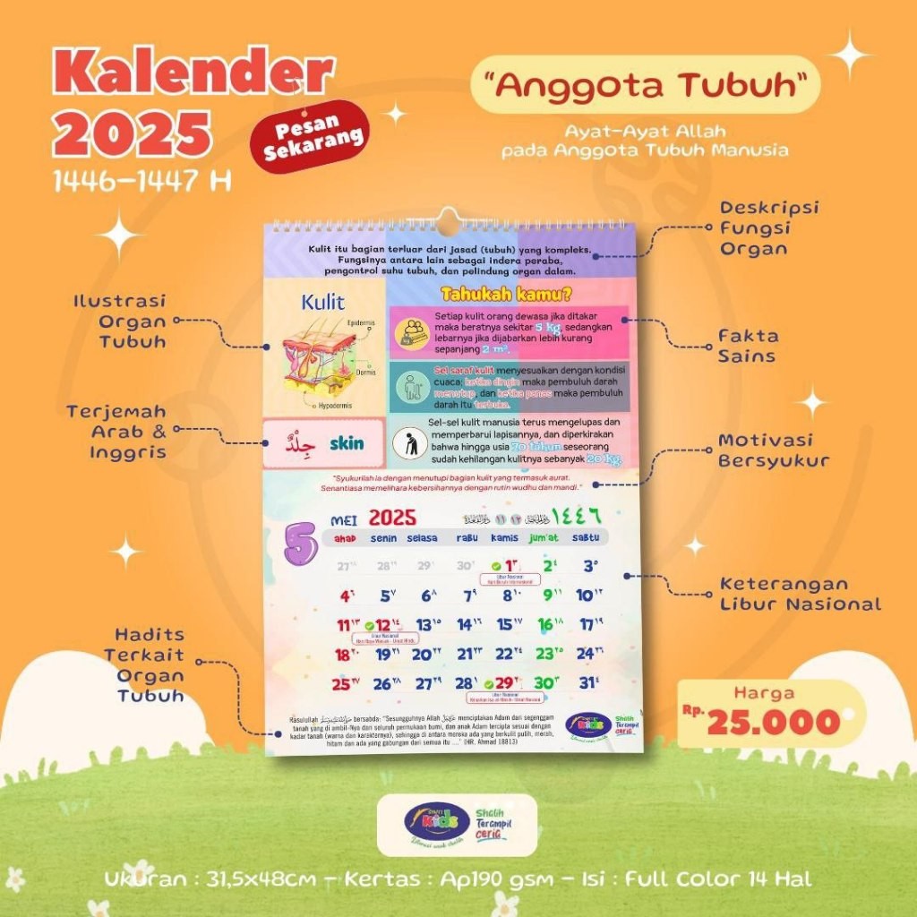 

PIS - Kalender 2025 Dinding - Anggota Tubuhku - Pustaka Imam Syafii - Calender Edukasi Anak Sholeh