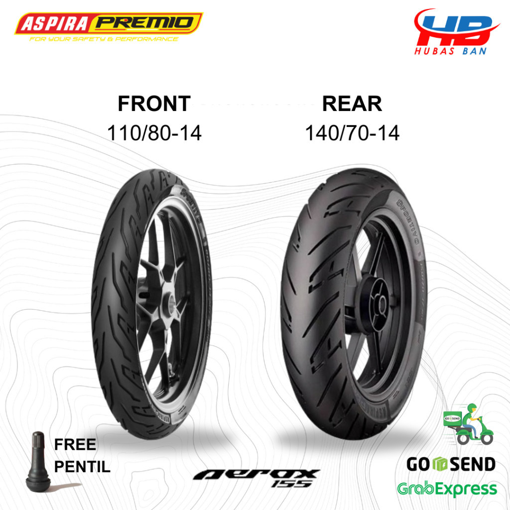 Ban motor Aerox Aspira Premio Sportivo ring 14 Depan Belakang 110/80 140/70 Tubles