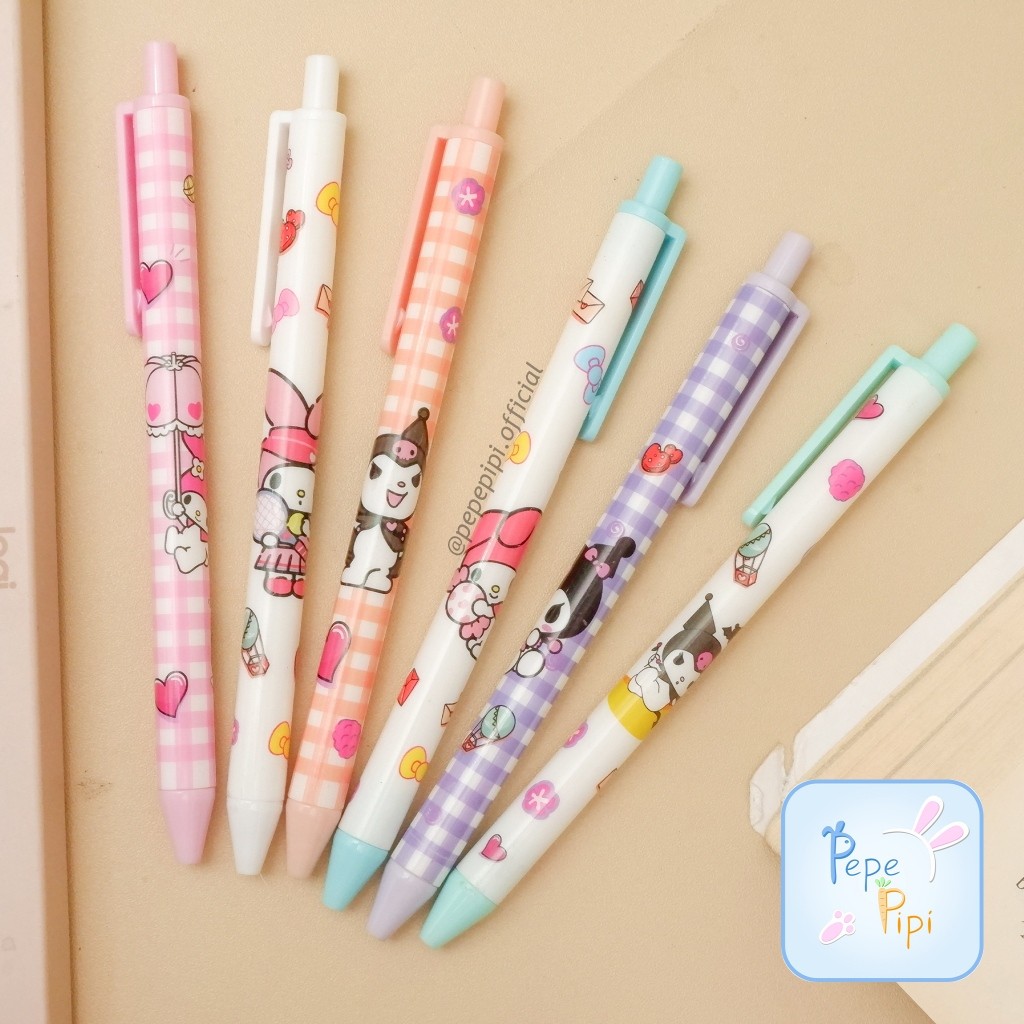 

Pena Mekanik Sanrio Dop Kuromi Melody Pulpen Cetek Tinta Hitam Pen Bolpen Mekanik