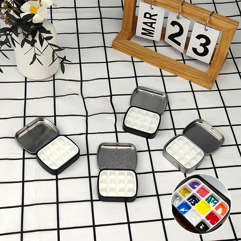 

Portable Empty Watercolor Tin Box 12/24 Grids Mini Watercolor Paint Palette Travel Painting Paint Tray Art Supplies