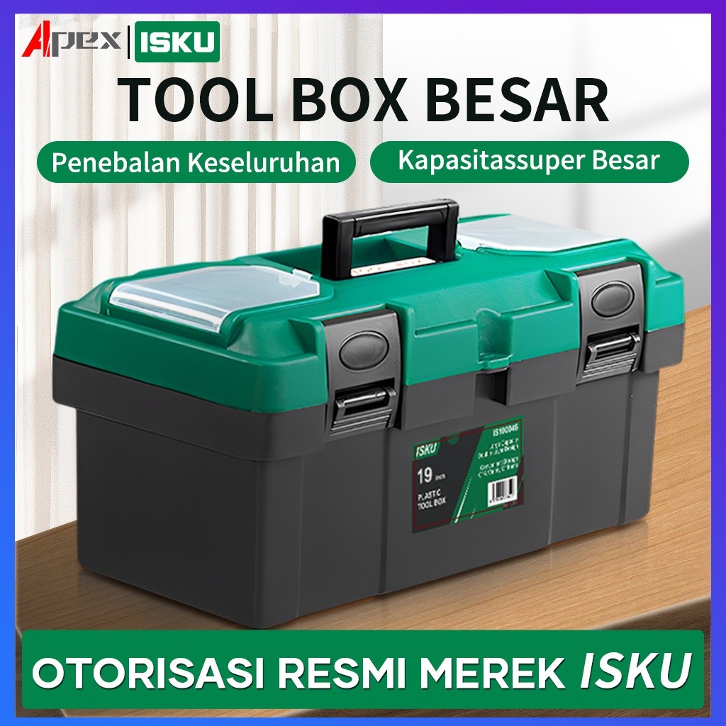 ISKU Tool box besar plastik 14 15 17 18 19 20 inch toolbox kotak perkakas besi tahan karat/kotak tem