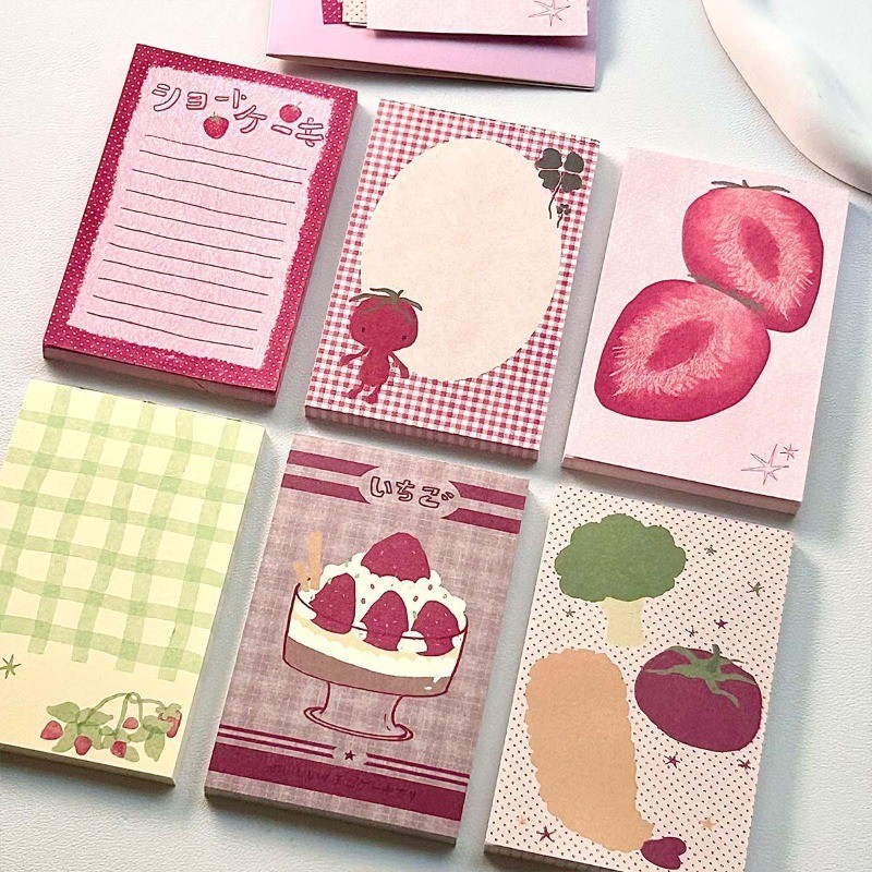 

Strawberry Memo Pads Kawaii Korean Style M5 Scrapbook Paper Journal Ins Tomato Notepad Grid Base Paper Decor Supplies
