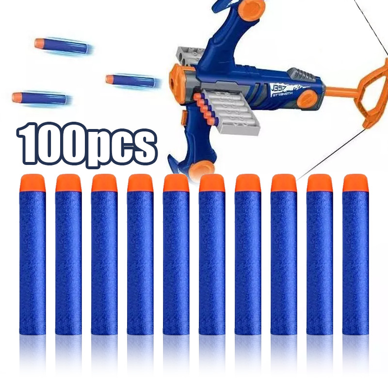 100pcs Peluru Busa Nerf Biru Nerf Bullet Tembak Peluru Busa 7.2cm Soft Bullet Peluru Nerf Nempel Utk