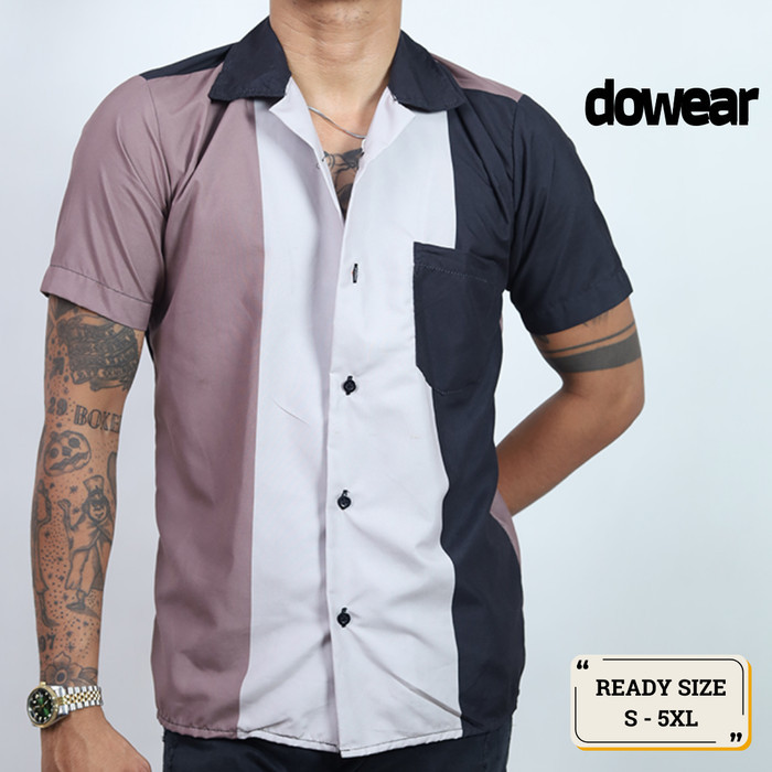 Hem Baju Kemeja Polos Pria Wanita Lengan Pendek Premium Oversize Trend Printing HITAM COKSU 208 - M