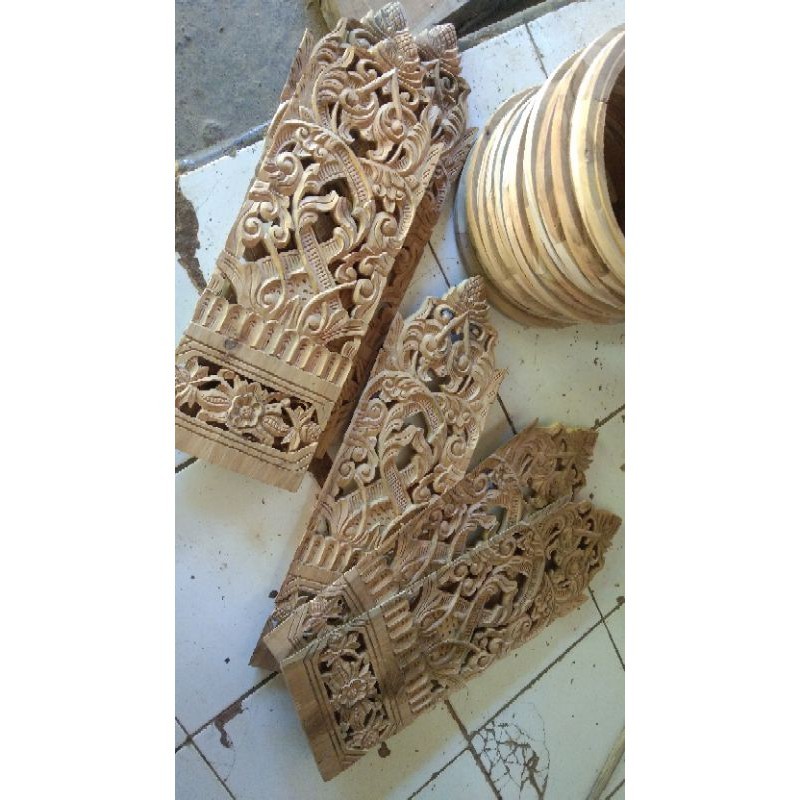 tempel ukir soko klasik kayu jati 4 set 16biji SHP8072