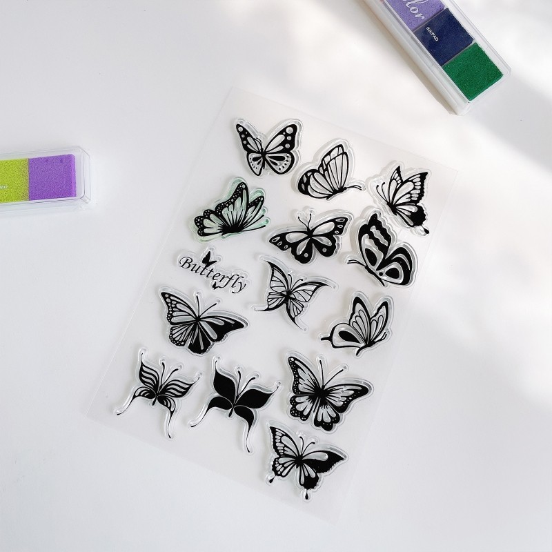 

Reusable Silicone Clear Stamps Seal Butterfly Pattern Stamper for Journaling DIY Handmade Craft Photo Paper Decor