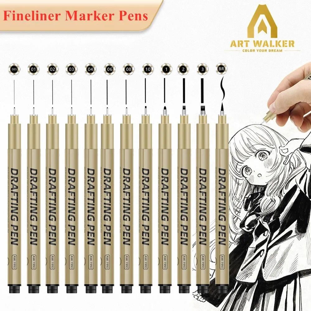 

6/9/12 Pack Japanese Manga Black Fineliner Marker Pens Sakura Pigma Micron Pigment Liners for Art Sketching Drawing Comic Design