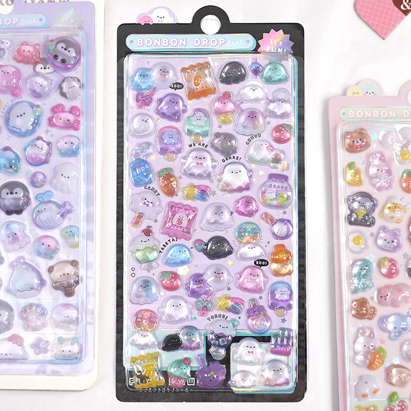 

3D Relief Stickers Creative Candy Cute Animals Drop Diy Diary Journal Stationery Sticker Aesthetic Stickers Art Supplies 3d스티커