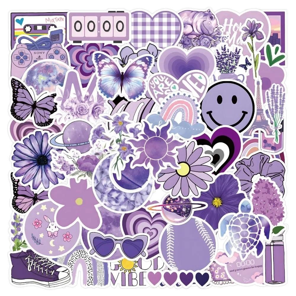 

60pcs Purple Aesthetic Small Fresh Cartoon Graffiti Stickers DIY Laptops Water Bottles Phones Decorative Stickers Perfect Gifts