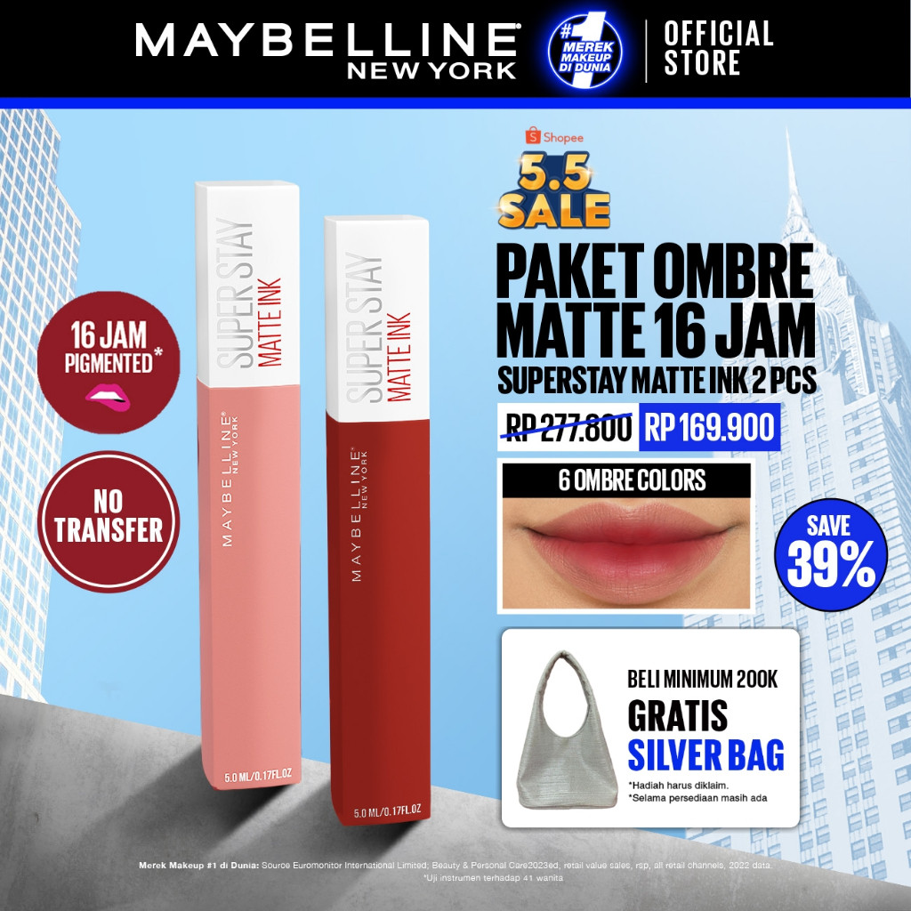 LIPSTIK TERPOPULER DAN BERGARANSI 100% MAYBELLINE OFFICIAL Paket Hemat Superstay Matte Ink 2 pcs Omb