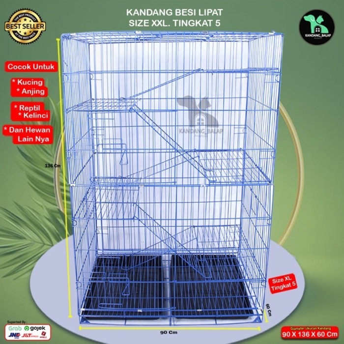 COD KANDANG KUCING JUMBO LIPAT TINGKAT 5 XXL 135x90x60 cm