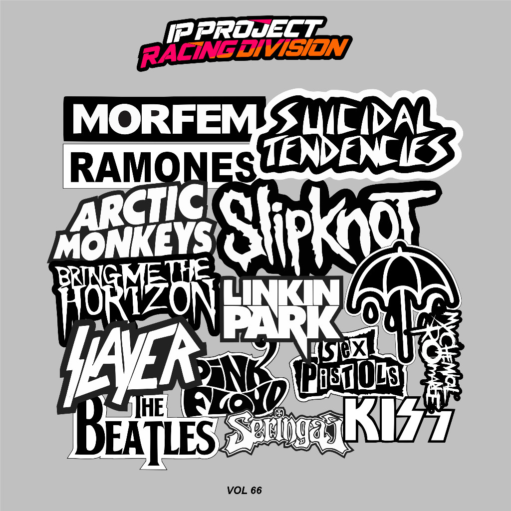 

STIKER BAND MUSIC ROCK METAL ISI 15 PCS HITAM PUTIH, sticker anti air, aesthetic, helm, laptop, case hp vol 66