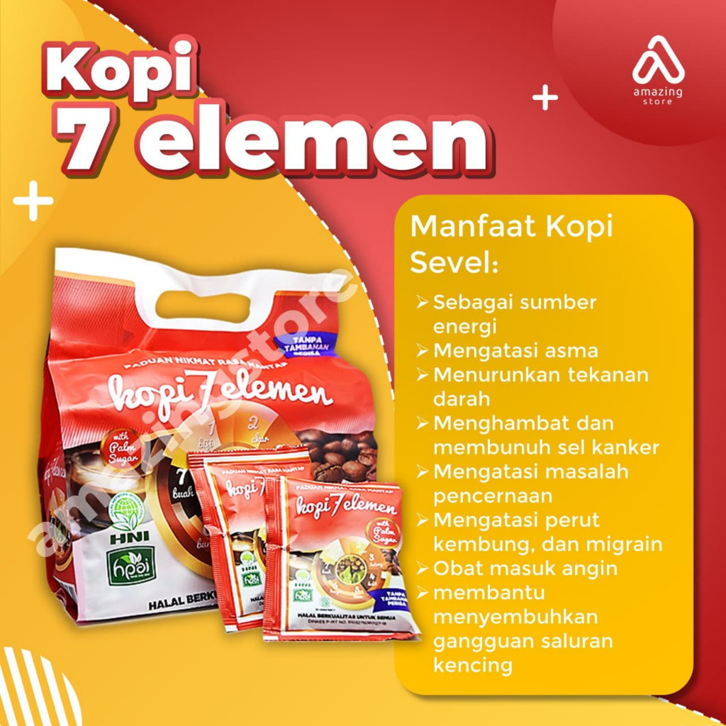 

Kopi Herbal HNI - Kopi Sevel 7 Elemen Kopi HPA Isi 20 Sachet, Kopi 7 Elemen HNI HPAI, Kopi Sevel HNI