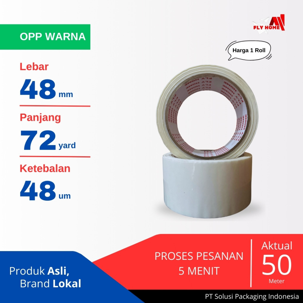 

FLYHOME Lakban warna putih 72 yard 1 roll 48mm x 72yard 2inchi ECO