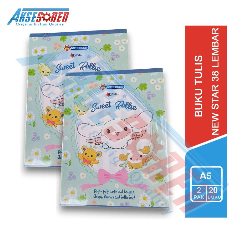 

Aksesoren Buku Tulis New Star 38 Lembar [2 Pack/20 Buku] / Buku Sekolah Catatan Harian / Alat Tulis / Write Book Kwarto