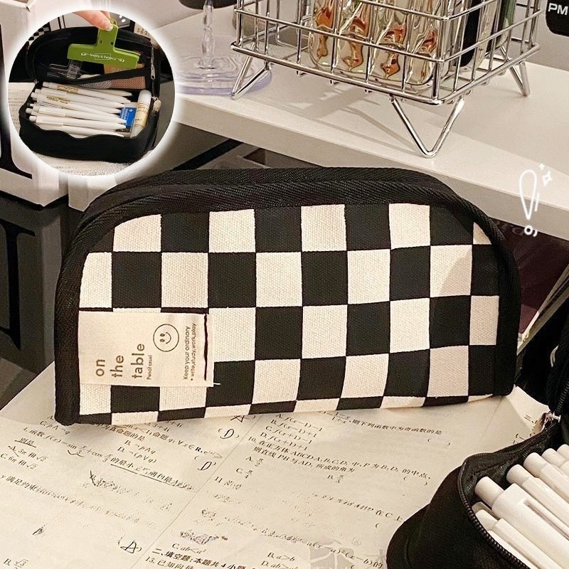 

IRIS Dalam Kotak Pensil/tempat Alat Tulis Jepang Berkapasitas Besar/Tas Pensil Kotak-kotak Hitam Dan Putih Kapasitas Besar