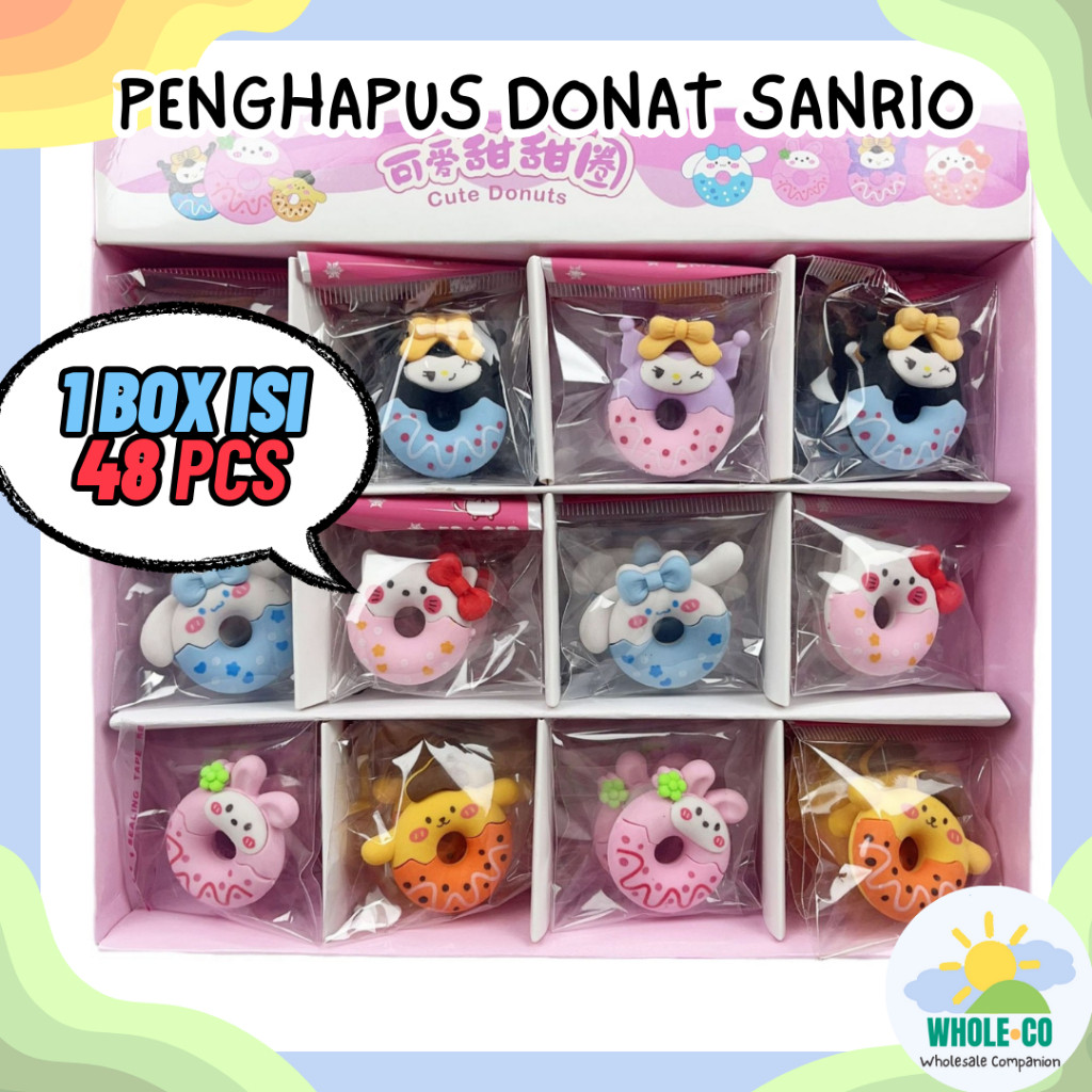 

(1 Box isi 48 Pcs) Penghapus Bentuk Donat Sanrio Premium Karakter Melody Kuromi Hello Kitty Lucu Unik Imut Termurah Grosir Cod