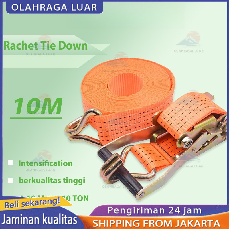 4-10M Tali Kecepatan Ratchet Tie Down 10 TON /Double Hook Cargo Strapping  /Trackbelt Tali Ikat Sabu