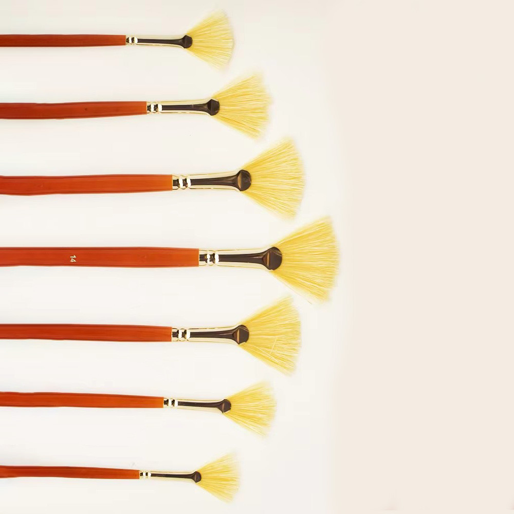 

7pcs Artist Fan Paint Brush, Hog Bristle Natural Hair Anti-Shedding Brush Tips, Long Wooden Handle for Comfortable Holding