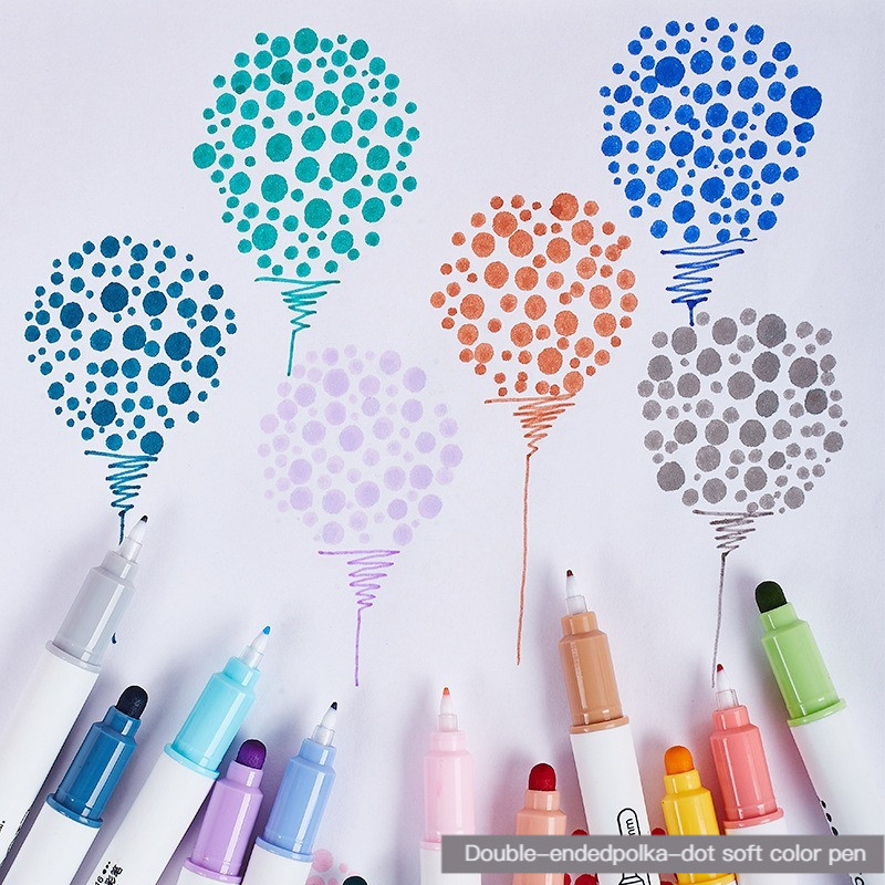 

6Pcs/Set Light Color Dot Highlighter Pen Set Dual Tip Fine Liner & Dots Spot Marker for Drawing Painting Office School Supplies