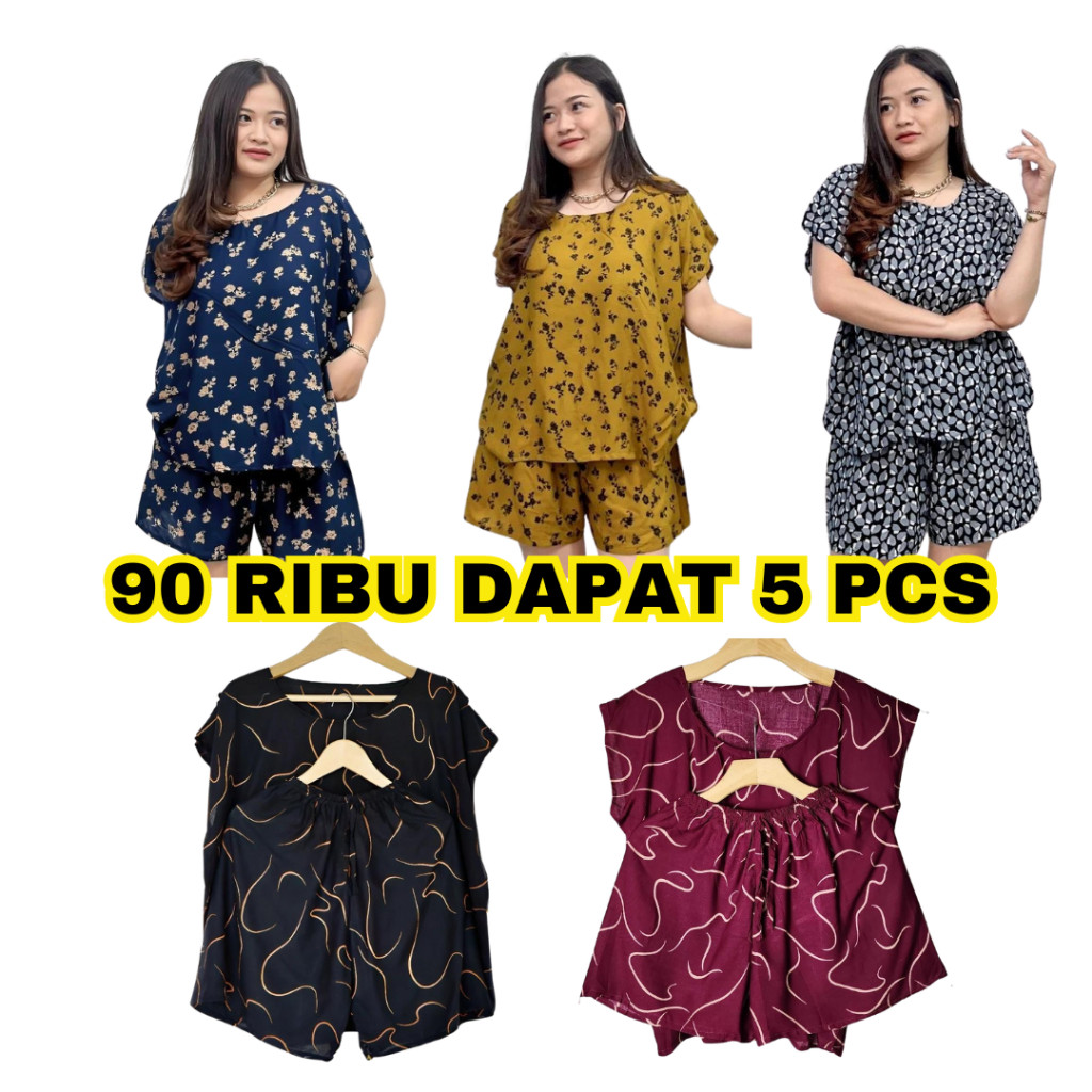 (BEST SELLER) PAKET USAHA 5 PCS ONE SET WANITA KEKINIAN KOREAN STYLE REMAJA TERBARU PIYAMA SETELAN B