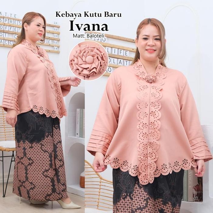Atasan Blouse Kebaya Encim Katun Laser Senada Jumbo Wanita - Hitam Lipat, S