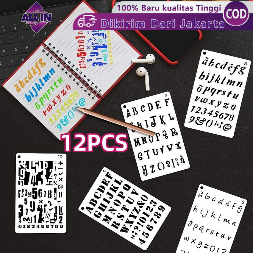 

12Pcs/Set Penggaris Huruf & Angka Templates Penggaris Sablon Huruf Angka Templates Sablon