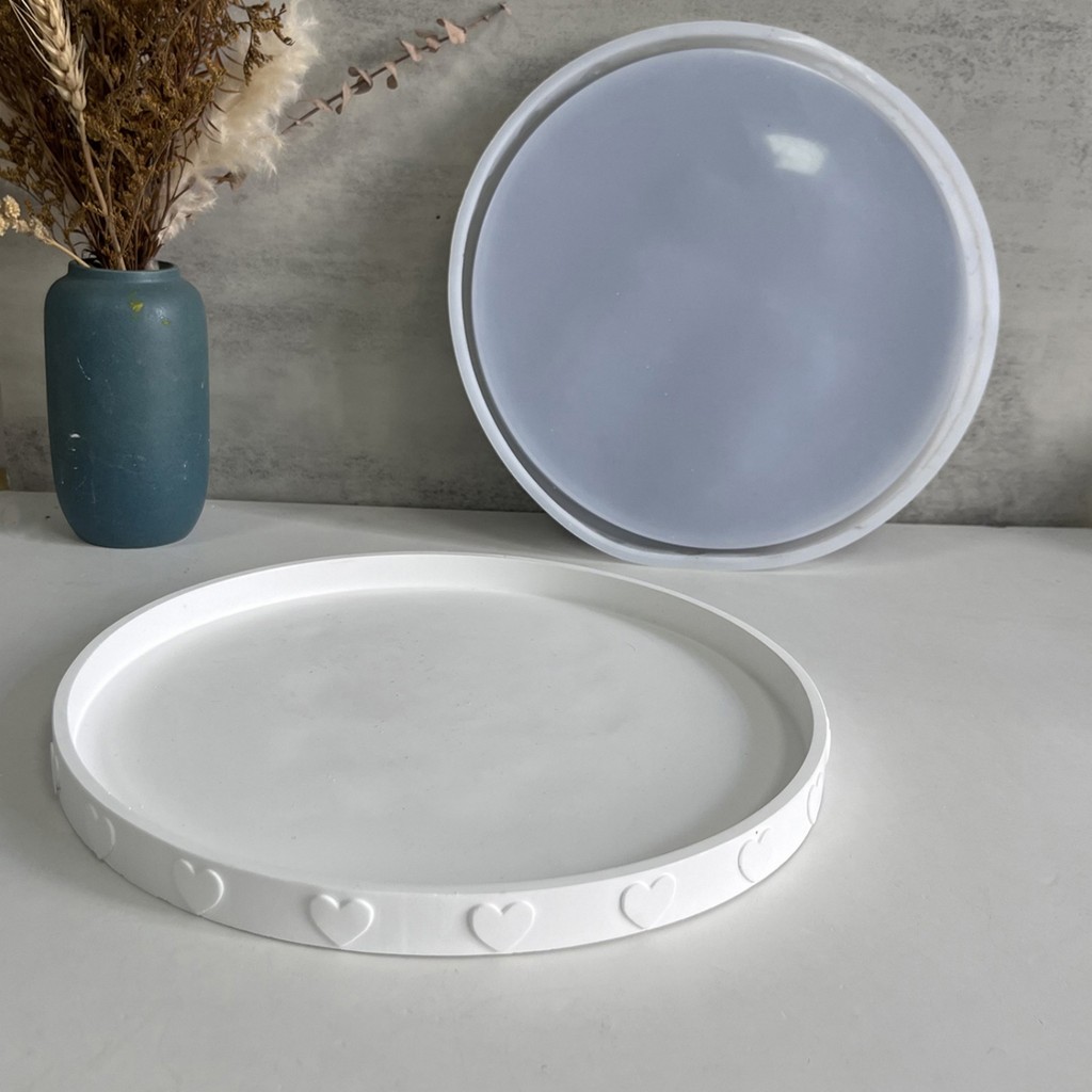 

25cm Tree Round Tray Mold Tray With Heart Silicone Molds Large Concrete Casting Tray Moulds Xmas Trays Molds