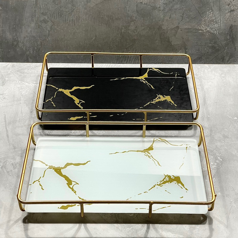 NEW ZEN Marble Tray Kaca Persegi / Pajangan Nampan Estetik PREMIUM