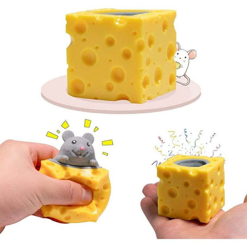 Mainan Squishy Pop-Up Squirrel Karet Silikon Mainan Tikus Keju Lucu Remasan / Pop It Anak Lucu Karak