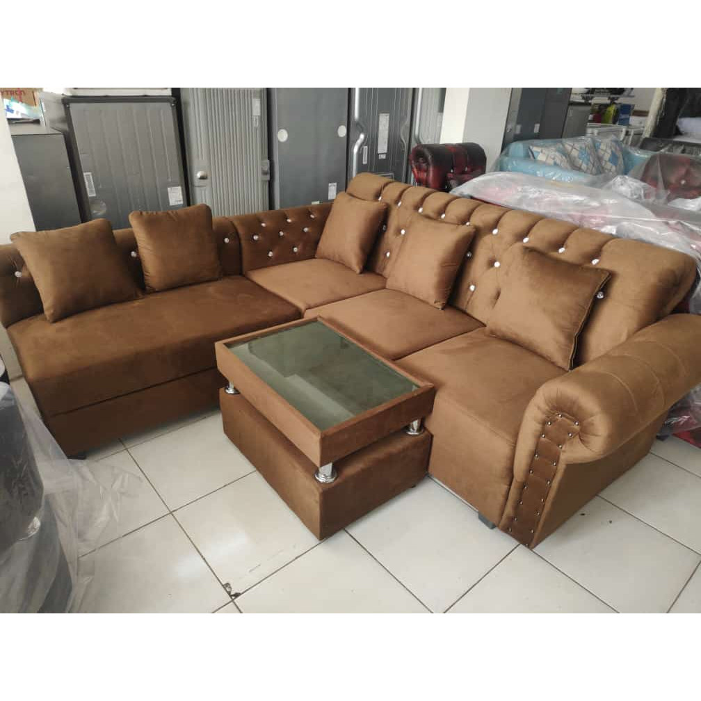 RIKI SUDUT L KANCING (SOFA SET)*/ SOFA RUANG TAMU/ KURSI SOPA RUANG TAMU/ SOFA MINIMALSI RUANG TAMU 