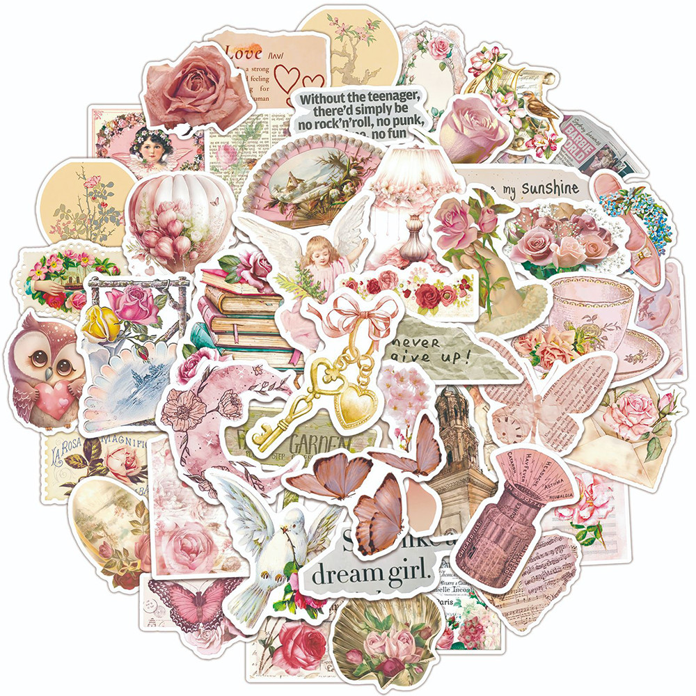 

10/30/50pcs Cute Retro Pink Art Girl Stickers Vintage Aesthetic Decals Decoration Phone Case Laptop Scrapbook Graffiti Sticker