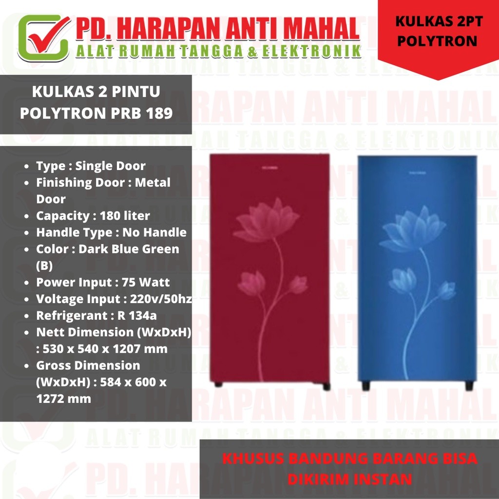 KULKAS POLYTRON PRB-189 // kulkas 1 pintu Polytron PRB-189// KULKAS 1PT POLYTRON